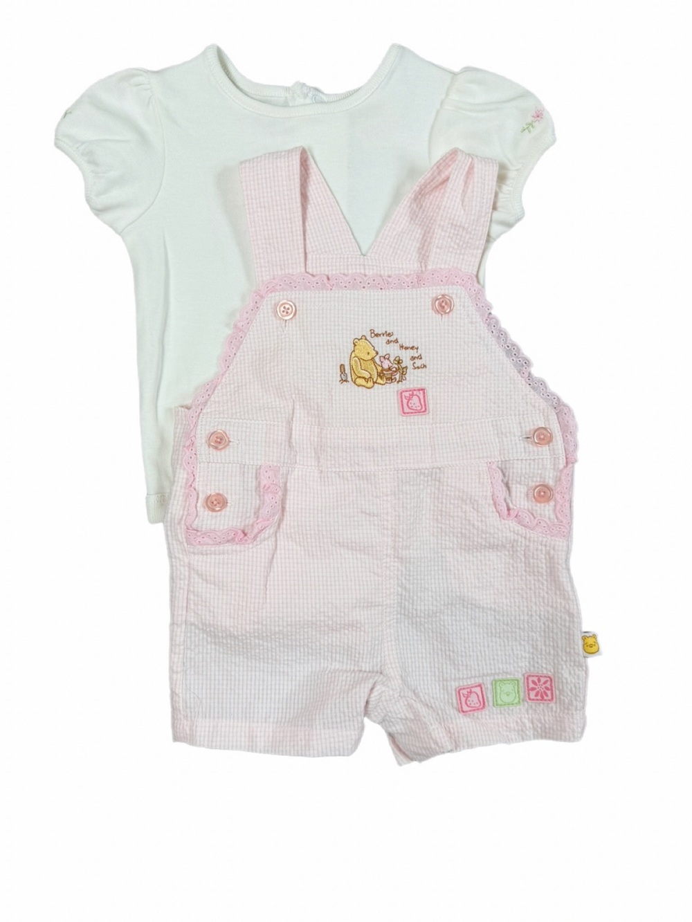 *NWT* Vintage CLASSIC WINNIE THE POOH 2 Pc Seersucker Shortall Outfit - 6M